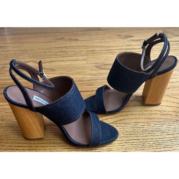 Tabitha Simmons Stevie Denim Block Heel Ankle Wrap Sandal Size 37 - Picture 7 of 12